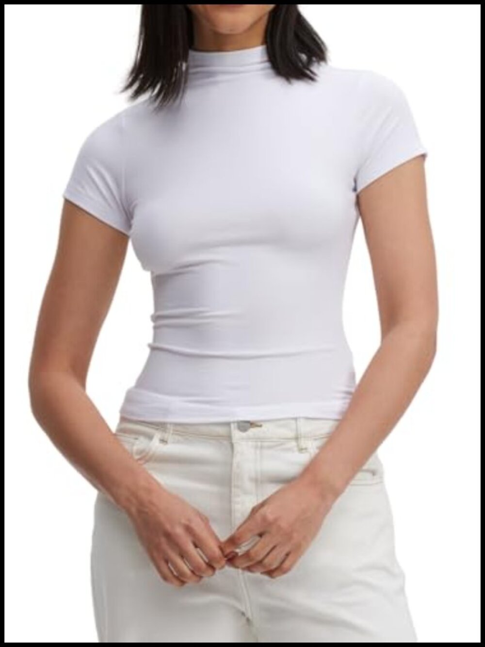 Womens Mock Neck Short Sleeve Crop Top Stretch Fitted Tee